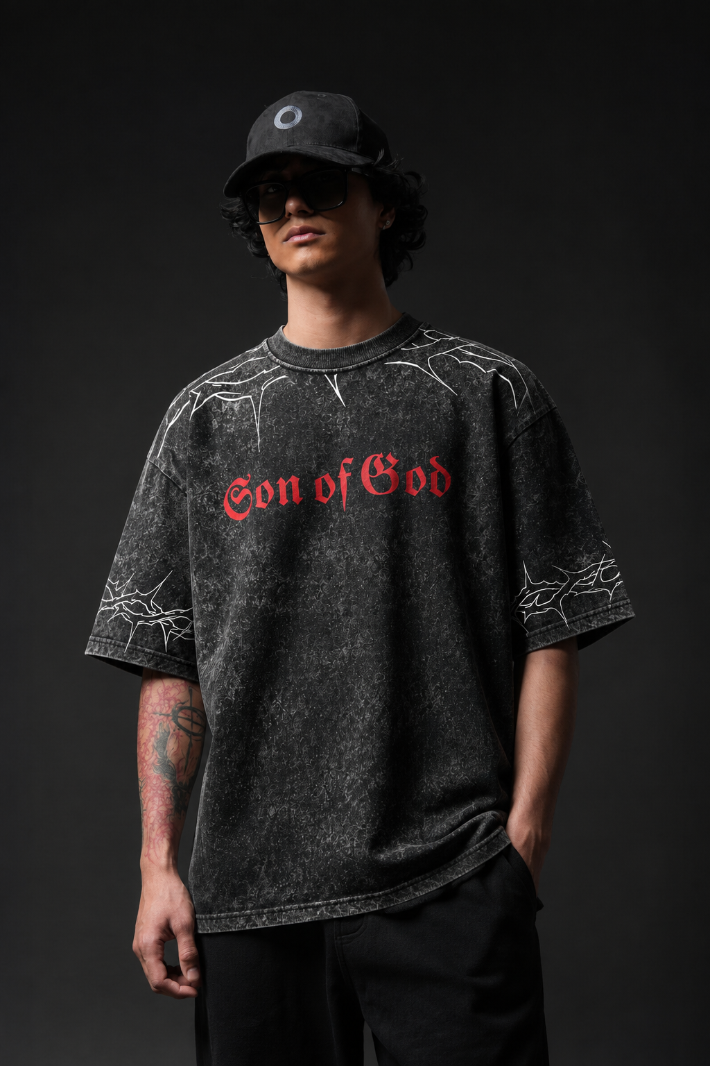 Son of God Acid Wash Oversized T-Shirt- BY AUKURBAN