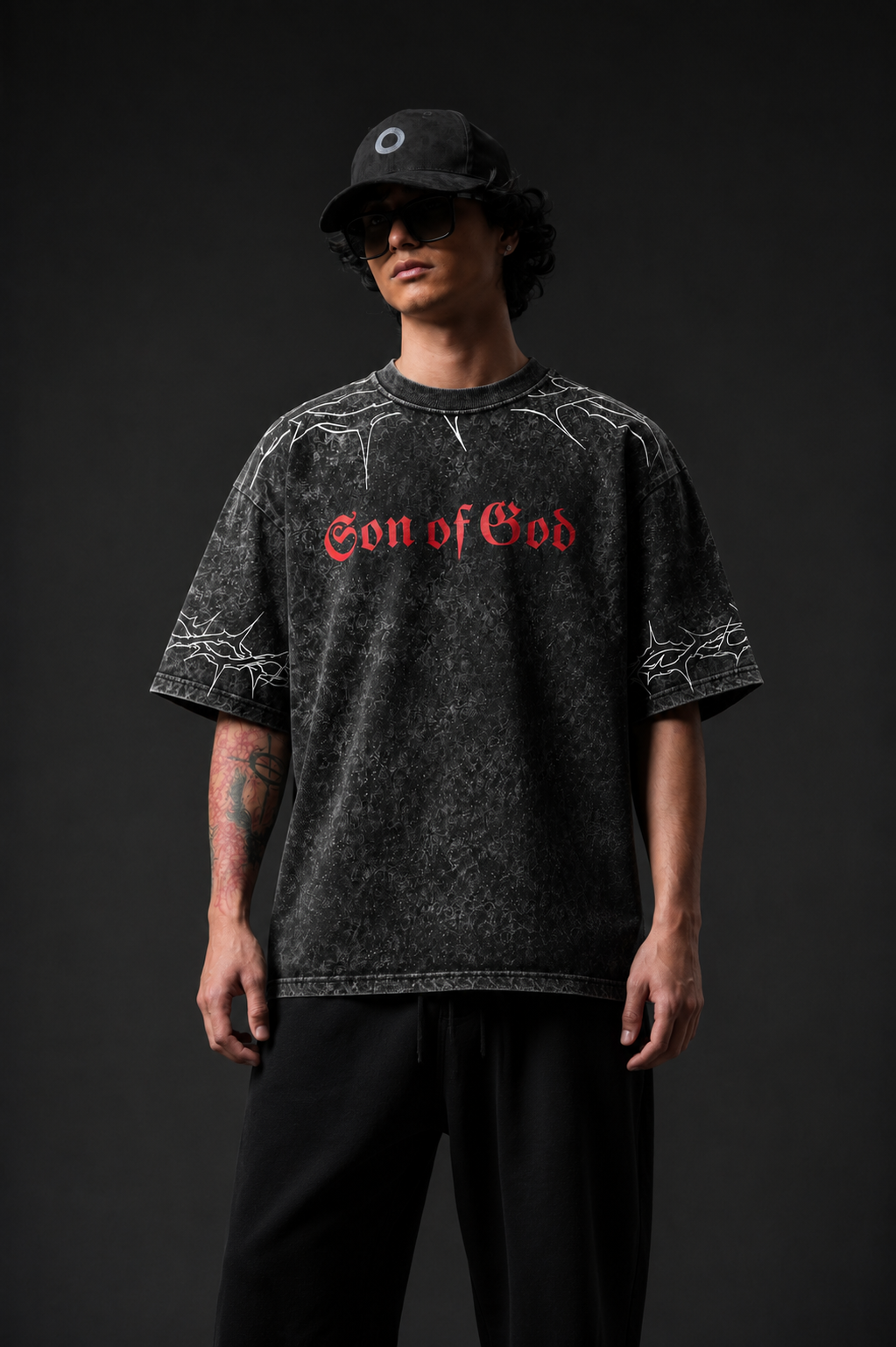 Son of God Acid Wash Oversized T-Shirt- BY AUKURBAN