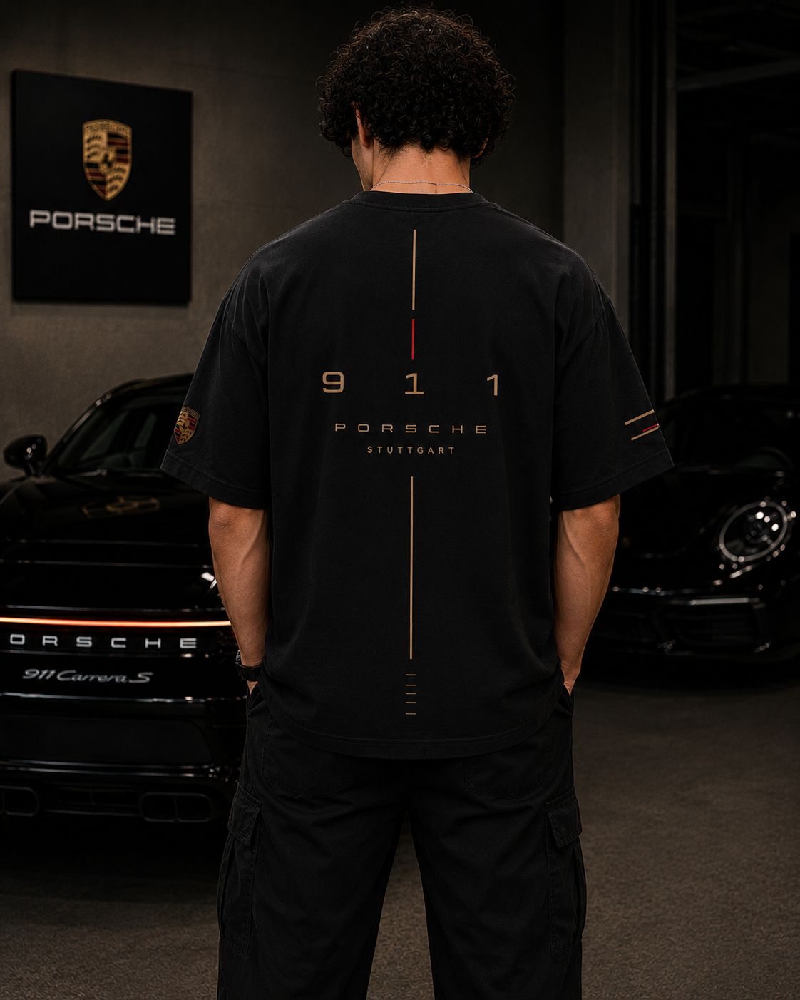 Porsche Heritage Oversized Black T-Shirt | Premium Heavyweight Cotton Streetwear