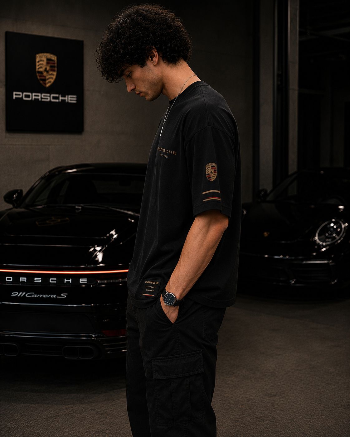 Porsche Heritage Oversized Black T-Shirt | Premium Heavyweight Cotton Streetwear