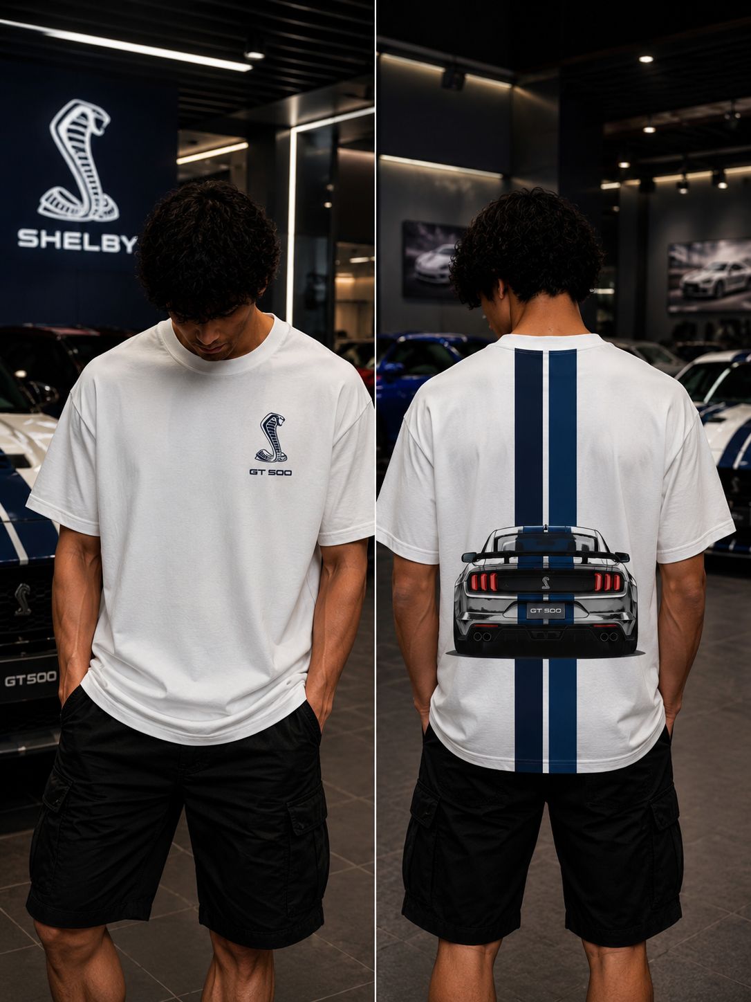 Shelby GT500 Oversized White T-Shirt | Premium Muscle Car Streetwear