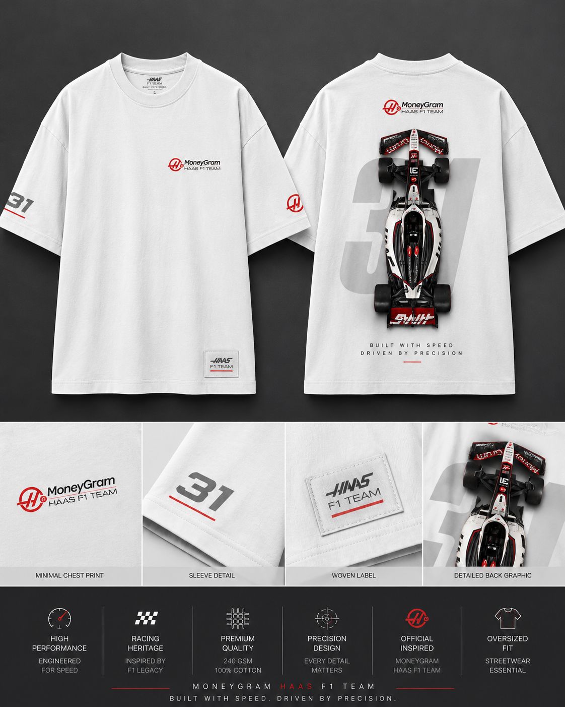 Formula Racing Oversized White T-Shirt | Premium Motorsport Streetwear