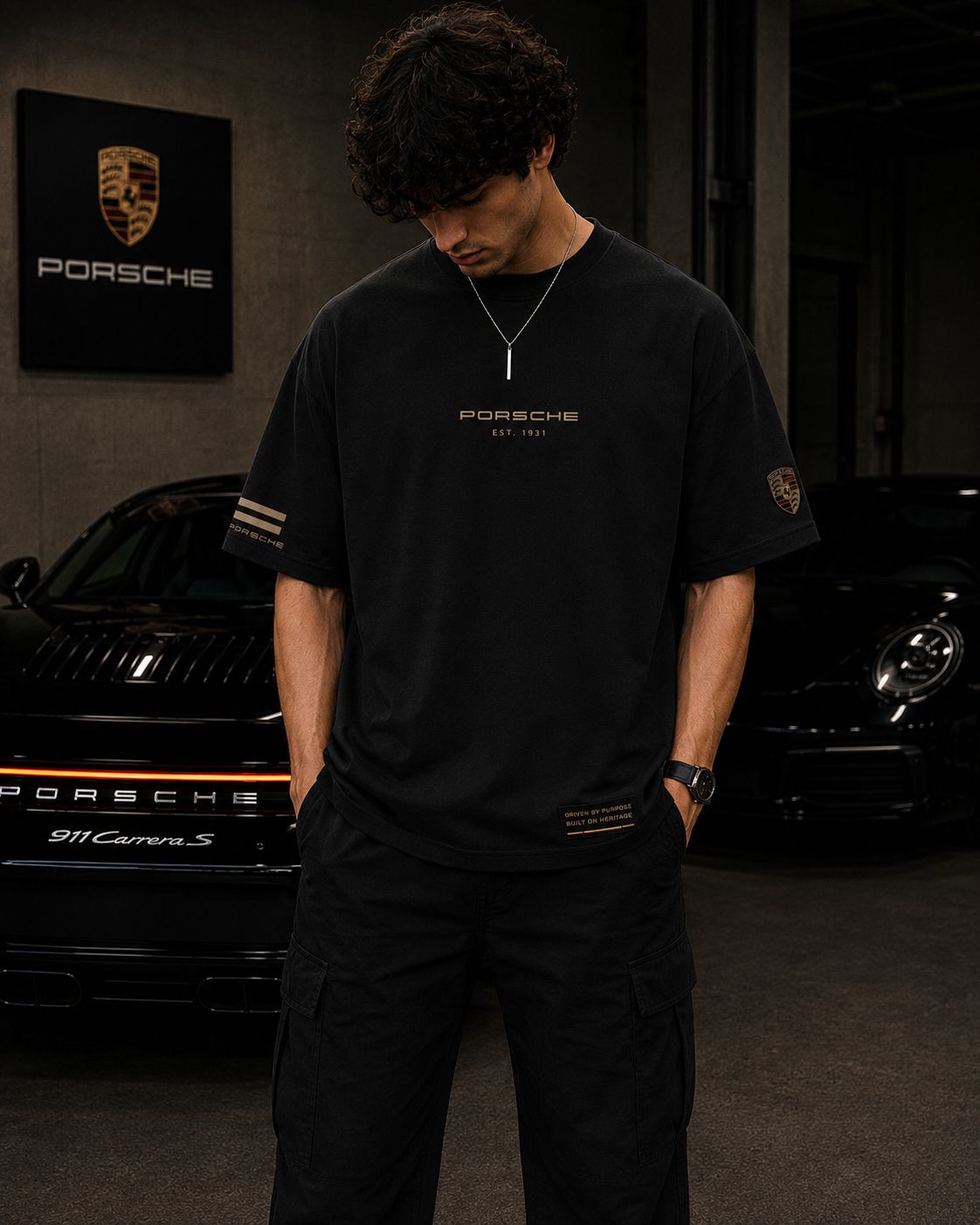 Porsche 911 Stuttgart Oversized Black T-Shirt | Premium Motorsport Streetwear