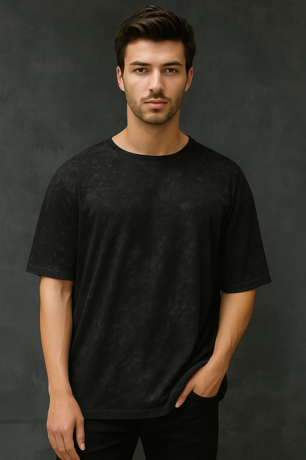 Acid Wash Plain Tshirt Black